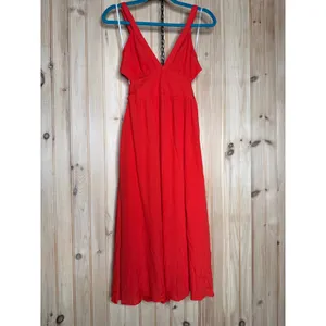 NWT Lulus Bold New Look Bright Red Tie-Back Midi Dress With Pockets Party Sz XS thumbnail 2