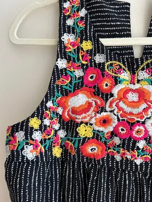 THML Floral Embroidered Black and White Mini Shift Dress, Size Small thumbnail 16