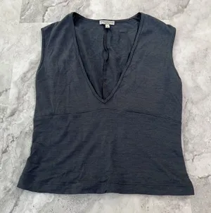 Morgane Le Fay‎ New York Grey Deep V-Neck Empire Waist Sleeveless Top Size M USA thumbnail 1