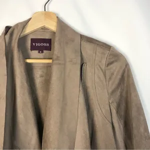 Vigoss‎ Brown Faux Leather Suede Drape Front Moto Jacket S thumbnail 4
