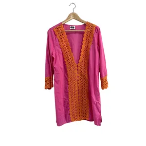 Mud Pie Pink Orange‎ Crochet Boho Swim Cover Up Tunic Size Large thumbnail 2