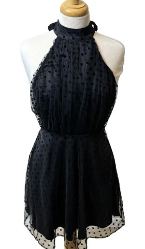 Jacquard Dress Sz 6 Halter Open Back Little Black Goth Evening Party‎ thumbnail 1