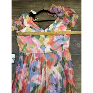 Betsy And Adam Women Watercolor Floral V-Neck Long-Sleeve Dress Pleated Size 10 thumbnail 9