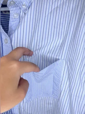 AMERICAN EAGLE Mixed Stripe Cropped Button-Up Shirt | Blue & White thumbnail 5