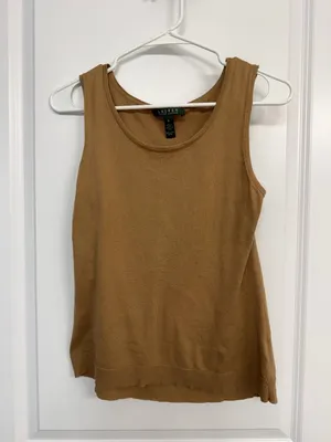 Lauren Ralph Lauren Tan Cotton Knit Sweater Tank Top M thumbnail 3
