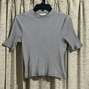 Boden High Neck Cropped Stripe Ribbed Pullover  thumbnail 1