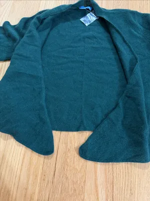 NWT White + Warren Bottle Green Open Front Cashmere Cardigan Sz L thumbnail 6