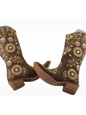 Agave Sky Vaquera Holly Suede Floral Embroidered Cowgirl Western Boots Size 6 thumbnail 4