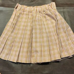 New Aerie Pleated Mini Skirt Pink‎ Brown Gingham Plaid Size XS $49.95 Preppy thumbnail 9