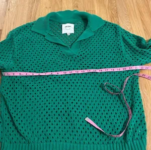 Aerie Kelly Green Open Knit Polo Sweater Sz M thumbnail 4