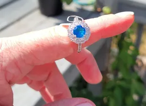 Sapphire Diamond Ring | Platinum Plated 925 Sterling Silver Size‎ 8 thumbnail 1