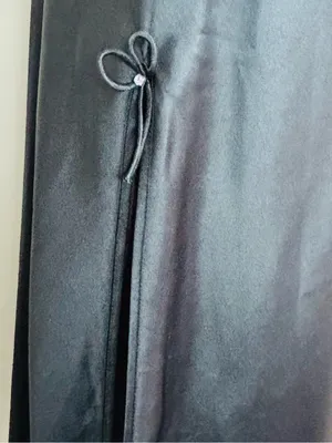 90s Minimalist Black Satin Slip Dress Side Slit Maxi S thumbnail 4