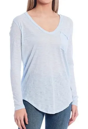 Free People We The Free Betty Long Sleeve Tee Top Sz M Sky Blue One Pocket thumbnail 1