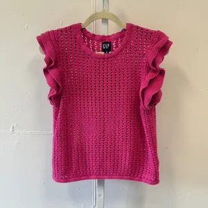 Gap Womens Pink Crochet Knit Ruffle Sleeve Sweater Top Size Medium Boho thumbnail 2