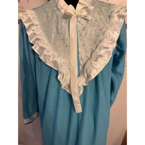 Vintage Moodsetter Nightgown Robe House Coat Blue Cottage Victorian Zip Sz.Small thumbnail 5