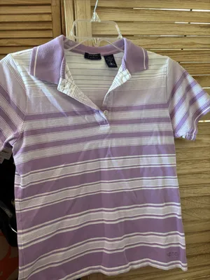 Izod Lavender and White Striped Polo Shirt Small thumbnail 1
