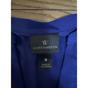 Worthington Women Size Medium V Neck Short Sleeve Blouse Blue Polyester‎ Stretch thumbnail 3