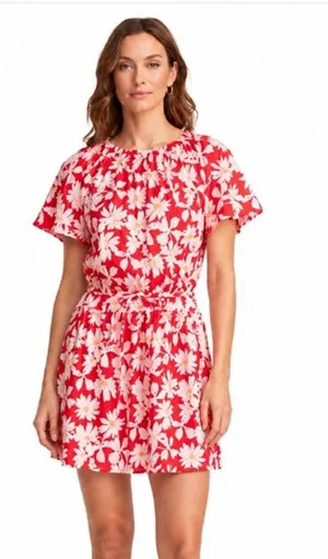 Free Assembly Women's Mini Dress Size XS Red Floral Fit & Flare Flutter Sleeves thumbnail 1