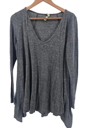 We The Free Tunic Womens Small Sharkbite Hem Charcoal Gray Long Sleeve EUC thumbnail 1
