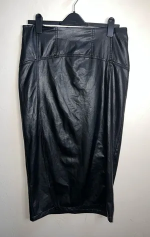 DKNY Black Faux Leather Pencil Skirt medium thumbnail 3