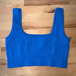 Electric Blue Ribbed Scoop Neck Sports Bra thumbnail 1