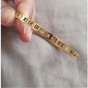 18K Gold Plated Cubic Zirconia Bangle Bracelet Titanium steel womens jewelry thumbnail 2