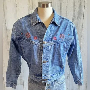 Vintage Cropped Embroidered Denim Jacket Southwestern‎ Boho Medium thumbnail 1