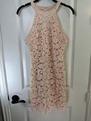 Lulus Love Poem Blush Pink Lace Halter Mini Dress Size Medium thumbnail 3