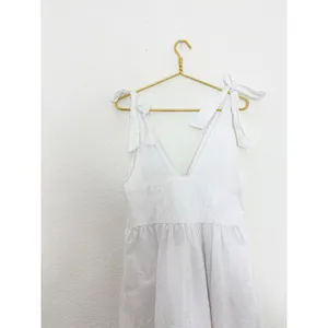 Zara White Poplin Tie Strap Midi Dress Large Milkmaid Corset Drop Waist 0881/334 thumbnail 14