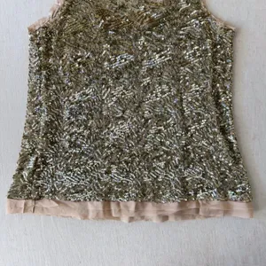 Wren 100% Silk Sequin‎ Embroidered Tank Top Champagne XS Made USA thumbnail 10
