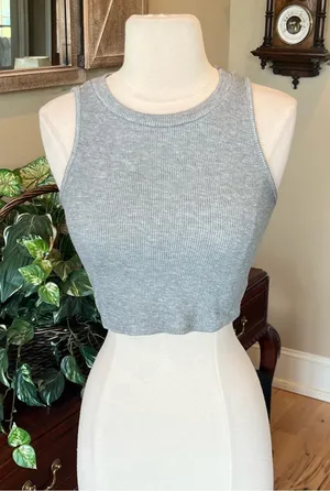 Cropped Fitted Tank Top in Heather Gray - Women's Top thumbnail 1