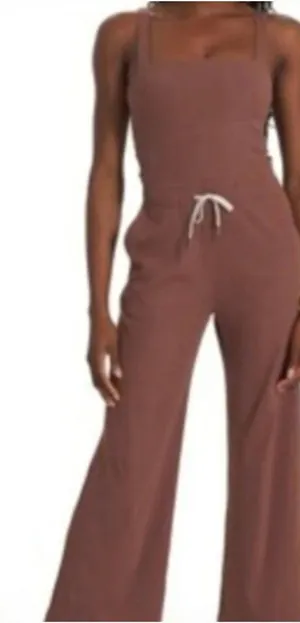 VUORI Pose Mudra Jumpsuit Ribbed Drawstring Athleisure Hazelnut Brown Size Large thumbnail 1