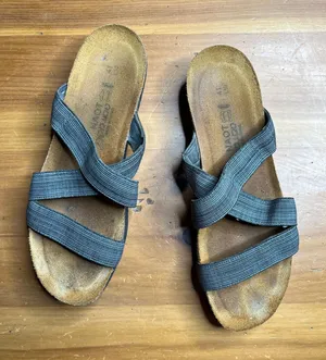 Naot‎ Women's Naomi Gray Tan Black Slip On Criss Cross Wedge Sandal Size 41 thumbnail 1