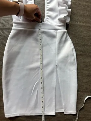 pretty little thing white frill plunge split leg bodycon dress thumbnail 4