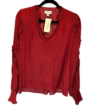 Evereve NWT Jett Ruffle Satin Blouse in Red - size Medium thumbnail 1