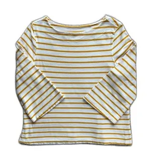 Old Navy Women Large Mustard Striped Bell Sleeve Top Ribbed Knit Boatneck Shirt thumbnail 1