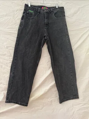 Empyre 90’s Y2K Skater Black Relaxed Wide Leg Jeans with Green Logo Accent thumbnail 1