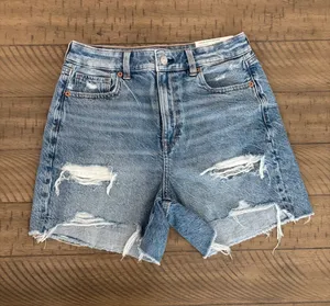American Eagle Outfitters High-Waist Distressed Denim Shorts - Light Blue thumbnail 1