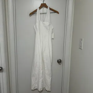 Reformation | NWT Women's White Halter Midi Smocked Bessi Cocktail Dress, Size 2 thumbnail 3