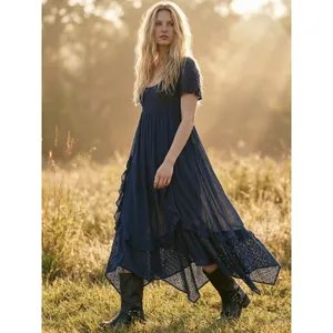 Free People Ethereal Bohemian Bring The Romance Maxi Dress Midnight Blue Small thumbnail 6