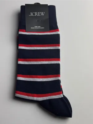 J. Crew Navy Socks with Red & White Stripes Crew Style Preppy Socks New With Tag thumbnail 2