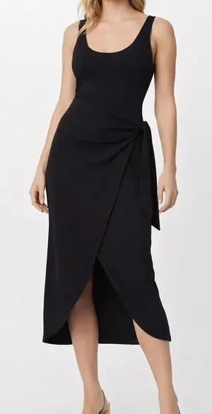Reformation Black Wrap Midi Dress Tie Waist Sustainable Lyocell Stretch Size S thumbnail 1