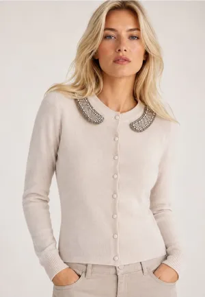 Rebecca Taylor Angora Wool Cashmere Cardigan Rhinestone Peter Pan Quiet Luxury M thumbnail 1