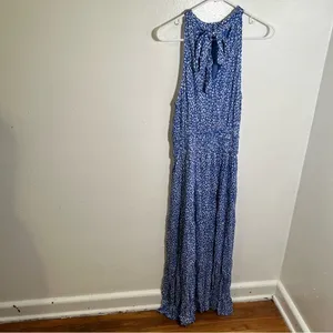 Pinch Women's Size Small Sleeveless High Neck Maxi Dress Blue White Dots Elastic thumbnail 8