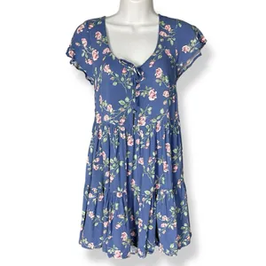 Urban Outfitters Babydoll Dress‎ Floral Mini Button-Up Top Tiered Skirt Feminine thumbnail 3