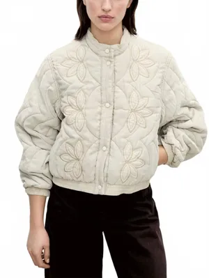 Mango Floral-Embroidered Padded Jacket NWT Grey XL thumbnail 1