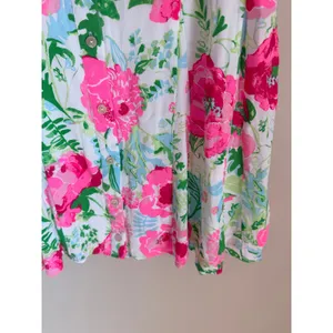 Lilly Pulitzer Shirt Dress Womens 10 Pink Green Floral Puff Sleeve Button Front thumbnail 4