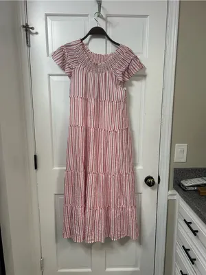 Free People Pink and White Striped Tiered Maxi Dress thumbnail 2