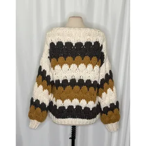 CHICWISH Color Block Hand Knit Chunky Cardigan Sweater Smoke Medium Large thumbnail 9