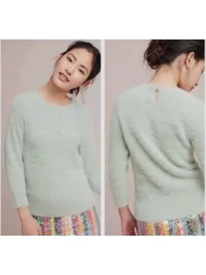 Anthropologie Rosie Neira Aubade Furry Fuzzy Mint Green Pullover Sweater M thumbnail 2